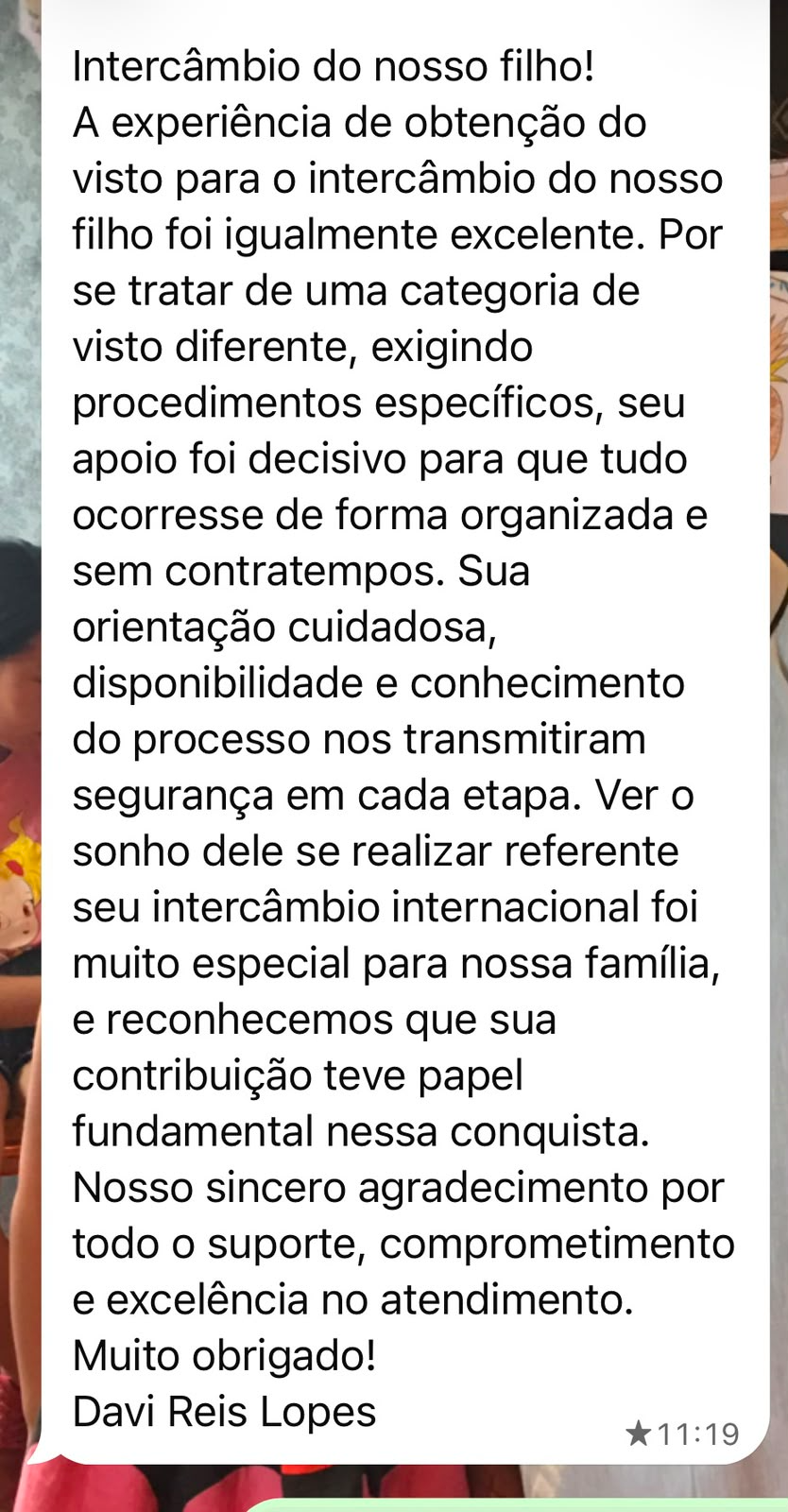 Depoimento no WhatsApp — visto F-1 de intercâmbio