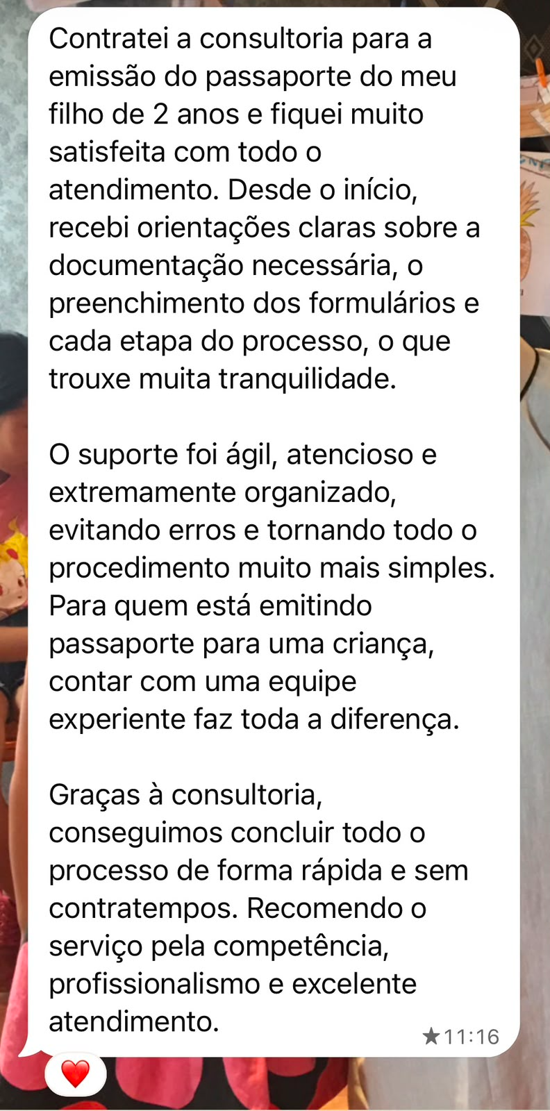 Depoimento no WhatsApp — passaporte infantil